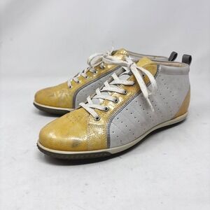 Ecco Mid Top Golf Shoes Womens Size 40/9 HydroMax Metallic Yellow Leather